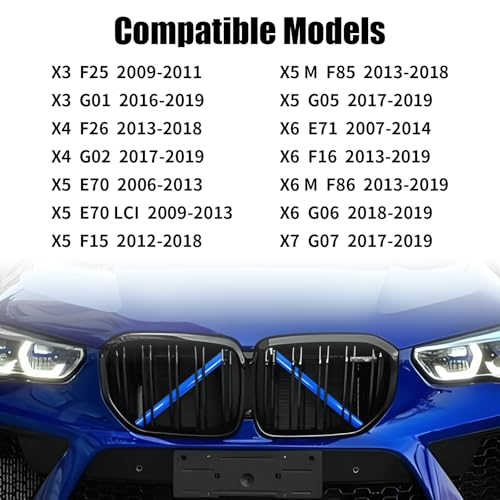 Image of V Brace Wrap Covers Compatible with BMW Grille Inserts StripesWrap | Blue Grill Inserts Compatible with BMW G01 G02 G05 G06 G07 F15 F16 F25 F26 E70 For X3 X4 X5 X6 X7 Series Accessories
