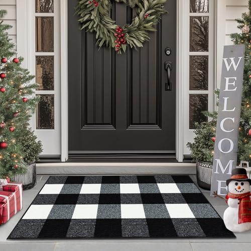 Buffalo Plaid Outdoor Rug, 20"x32" Checkered Front Door Mat, Non