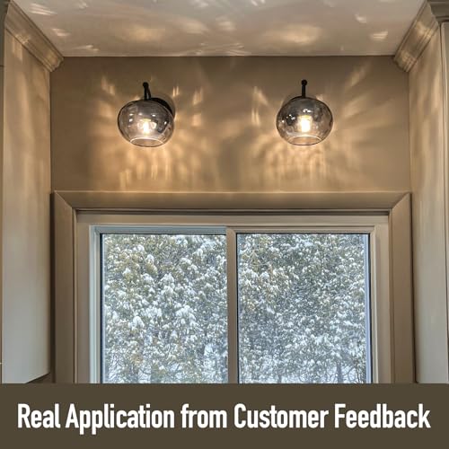 Image of Modern Iridescent Glass Wall Sconce Matte Black Wall Light Set of 2 Hammered Smoked Glass Vanity Light for Bedroom Hallway Living Room Stairwell Bathroom Over Mirror