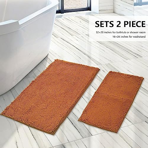 Image of BOANKODU Bathroom Rugs Sets 2 Piece, Extra Soft Chenille Bath Mat Absorbent Bathroom Rug, Bathroom Mat with Sturdy PVC Non-Slip Bottom, Machine Washable Bath Rugs (Champagne)