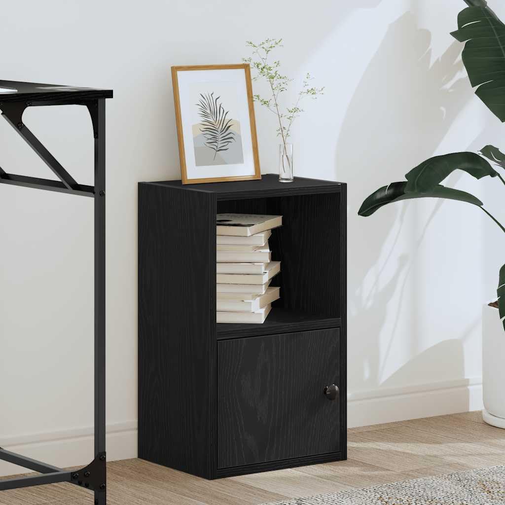 Libreria nera effetto rovere, 31 x 24 x 52 cm, in legno con porta e ripiano, per soggiorno, ufficio, cameretta dei bambini, corridoio, organizer versatile per libri, documenti, decorazioni