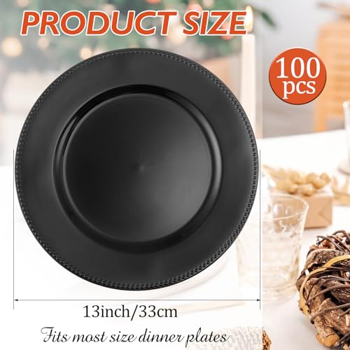 Jinei-100Pcs-Painted-Charger-Plates-with-Beads-13-Light-Luxury-Round-Vintage-Charger-Plates-Table-Decoration-Charger-Plates-Reusable-Dinner-Charger-Plates-for-Dining-Table-Wedding-Black