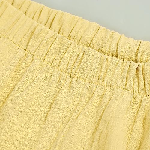 Image of Womens Cotton Linen Capri Pants Casual Elastic Printed Ankle Pants | Cotton Linen Capri Pants for Women 2025 Casual Printed Cropped Palazzo Pants Elastic Waist Lounge Baggy Trousers