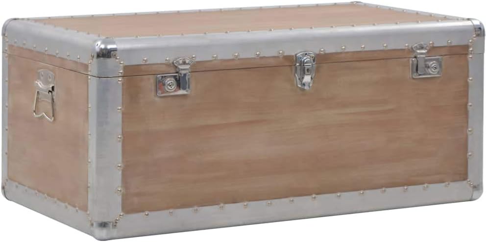 Brown Solid Fir Wood Storage Chest, Rectangular MDF Storage Box with Metal Handles, Vintage Blanket Trunk for Living Room, Bedroom