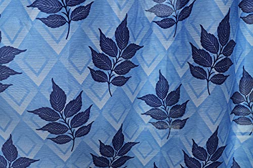 Image of Exporthub 2 Pieces Fancy Design Blue Flowers Leaf Heavy Quality Polyester Eyelet Door Curtains -Length 7 Feet (EHSPR779 74)