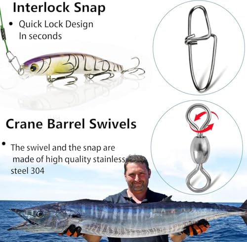 Aputue Fishing Leader Line, 15 PCS 53CM Steel Wire Leaders with High Strength, Heavy Duty Saltwater Fishing Tackle for Lures and Bait with Secure Connections