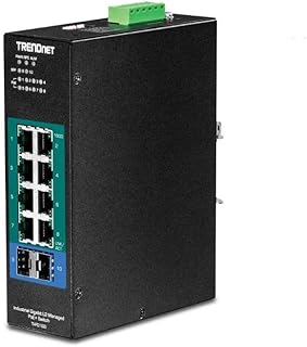 TRENDnet 10-Port Industrial Gigabit L2 Managed PoE+ DIN-Rail Switch, 8 x Gigabit PoE+ Ports, DIN-Rail Mount, 2 x SFP Slots, 24–57V DC Power Input, IP30, VLAN, Lifetime Protection, Black, TI-PG102i
