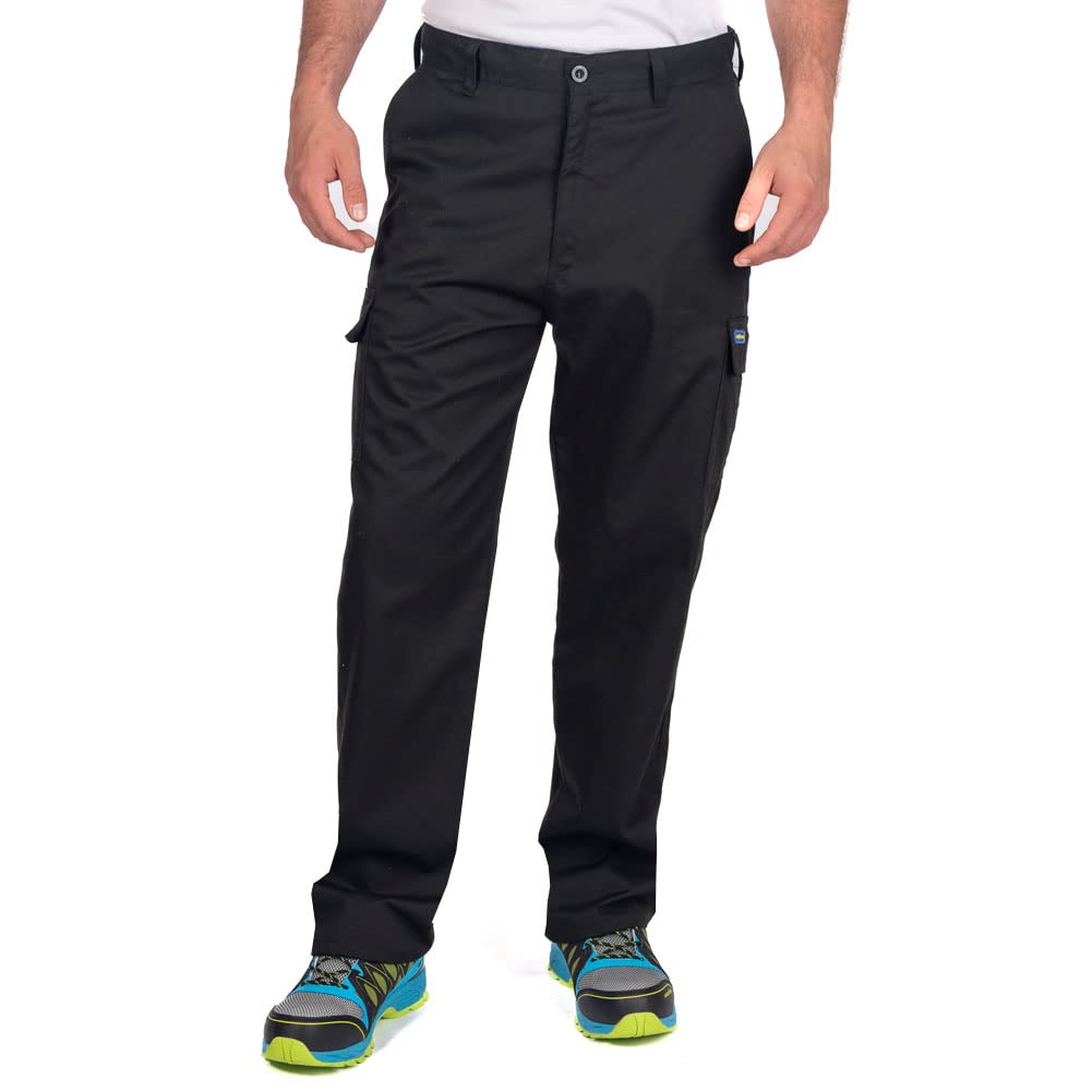 Goodyear Workwear GYPNT001 Classic Multi Pocket Cargo Safety Work Trousers, Black/Royal Blue, 34W/31L
