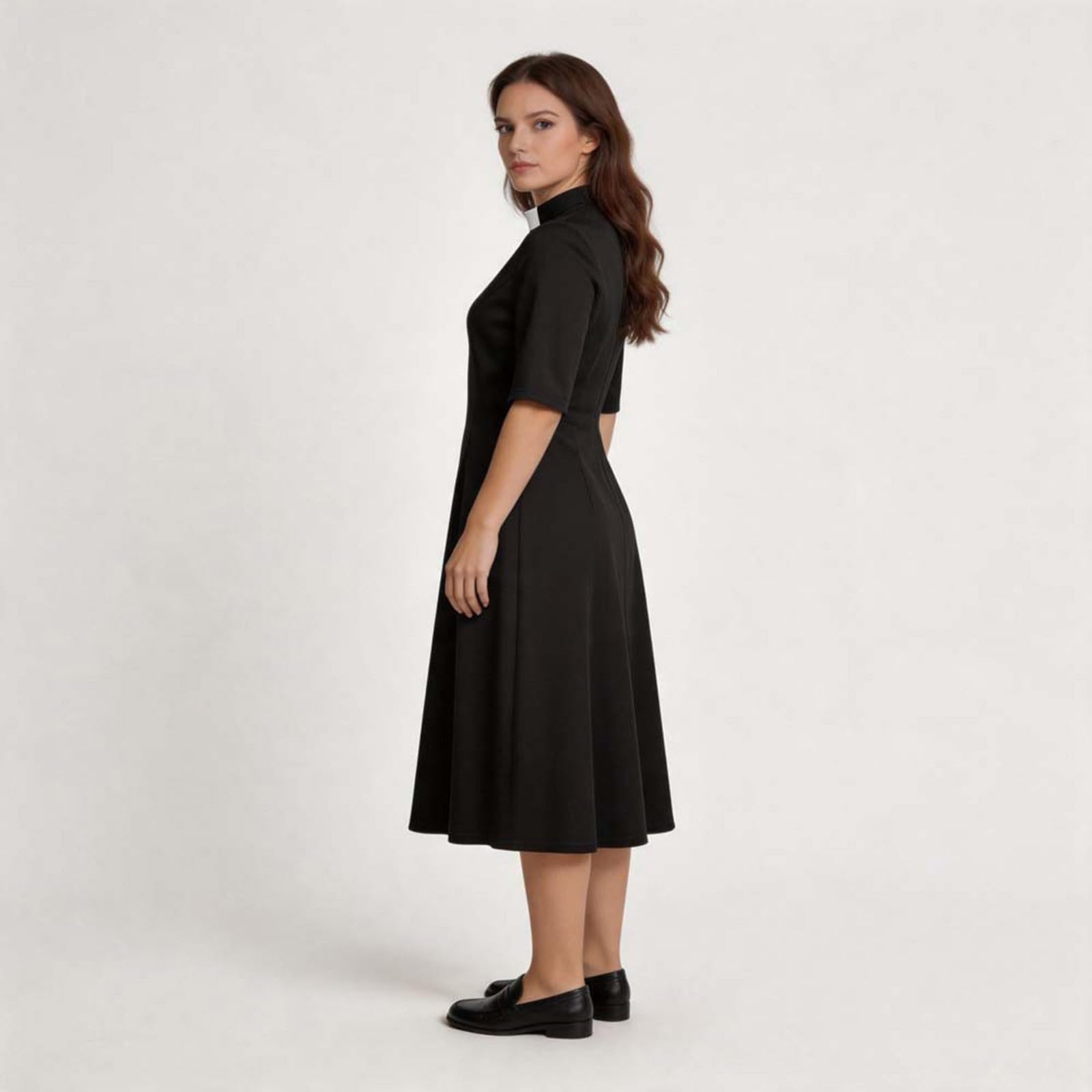 Damen Trachtenkleid Dirndlkleid Midi mit Dirndlschürze Trachtenmode Oktoberfest Outfit Priesterkostüm Halloween Kirchenkleid Gothic Cosplay Outfit Gewand Halloween Costume
