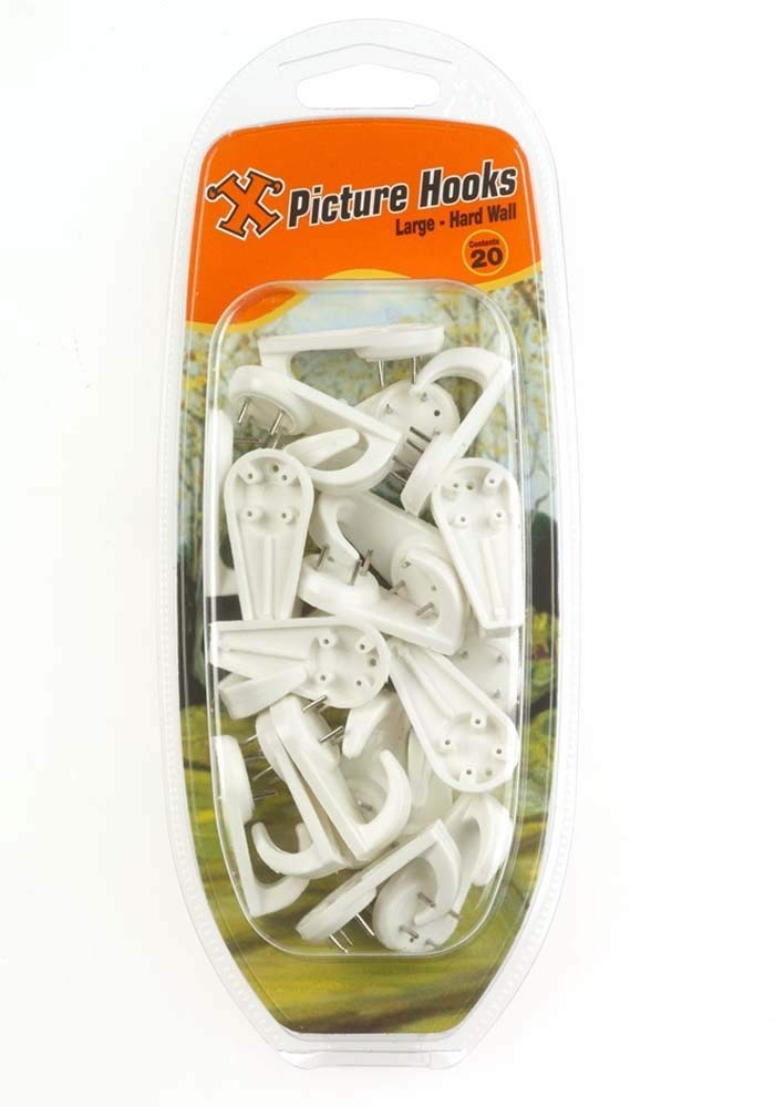 Hobbycraft Unisex White X Large Hard Wall Picture Hooks 20 Pack - Heavy Duty Picture Hooks