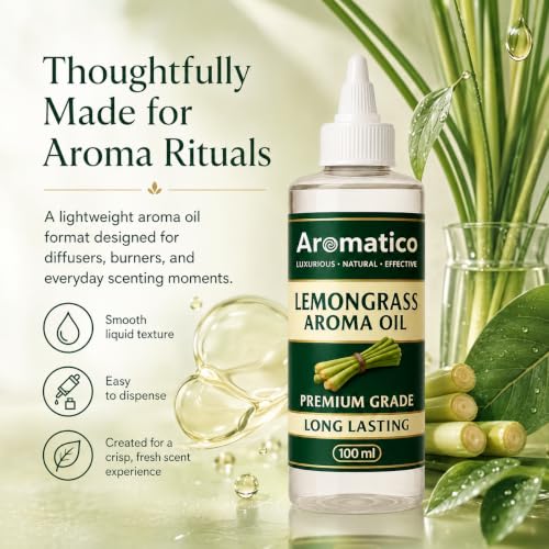 Image of AROMATICO Pure Lemongrass Diffuser Oil with Long-Lasting Fragrance for Homes, Offices & Showrooms | Ideal for Diffusers, Reed Diffusers, Air-Purifiers & Candles - 100 ml