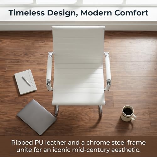 Image of HNY Leather Office Guest Chairs & Reception Chairs Set of 4, Modern Waiting Room Chairs with Arms, Desk Chair no Wheels with 4 PCS