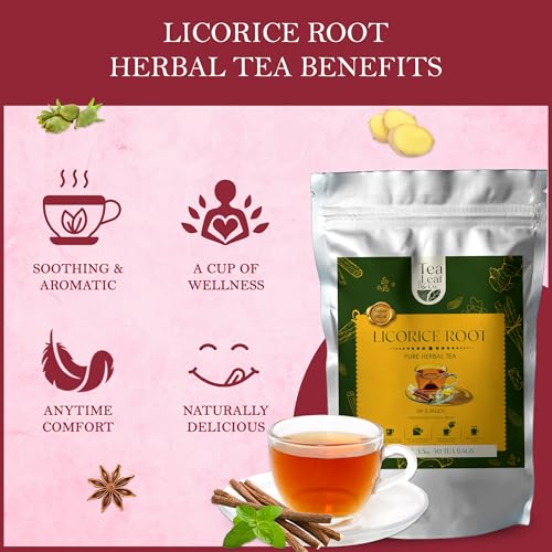 Image of Tealeaf & Co. Licorice Root Tea Blended with Organic Spices - Pure Herbal Tea Bags with Cardamom, Ginger, Cinnamon Sticks & Licorice Root Extract - Low Caffeine - Gluten Free - 50 Teabags