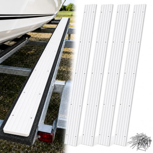 Sieral 4 Kit 3 x 48 Boat Trailer Bunk Slides Heavy Duty PE Pads with Controlled Glide Safety Design Includes 12 Pre-Drilled Holes and 50 Screws for Smooth and Safe Loading & Launching