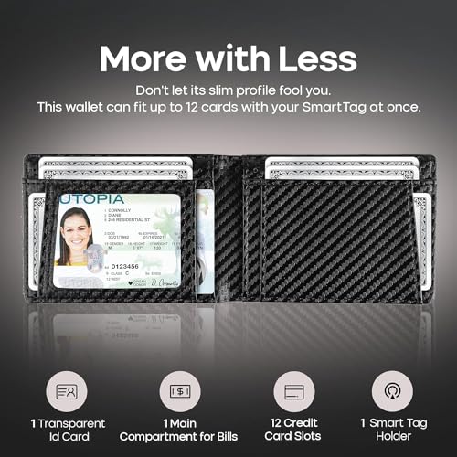 Image of ALPHA PAIR Men's Wallet with Smart Tag Holder for Samsung - Bifold Smart Wallet for Men - RFID Wallet with 10 Credit Card Holders and 1 ID Window - Leather Wallet for Galaxy Smart Tag-Black