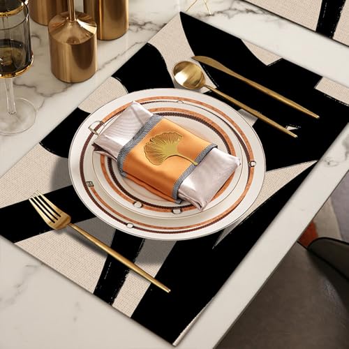 Abstract Boho Neutral Black and Beige Placemats Set of 4 12x18 Inch, Mid Century Modern Black Brushstroke Table Mats Washable Placemat for Home Party Kitchen Dining Room Decoration - Image 5