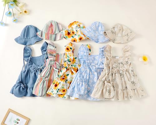 Renotemy Newborn Infant Baby Girl Dresses Summer Outfits Boho Casual Sundress Gifts Toddler Clothes for Girl with Hat and Bag2