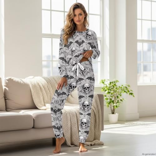 Image of Women's 2 Piece Printed Pajama Set Long Sleeve Sleepwear Set with Long Pants Casual Lounge Sets with Pocket