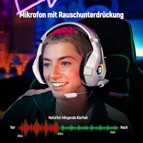 Gaming Headset für Ps4/Ps5/Pc/Xbox 360 with 3D Surround Sound Headset mit Mikrofon Kopfhörer Noise Cancelling RGB Lichter for Gamer – Bild 4