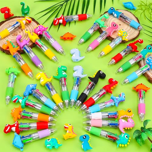 Image of CZWZ 30Pcs Mini Multicolor Pens in One 4-in-1 Cute Pens Bulk for Kids, Ballpoint Pen for Birthdays and Parties, Fun Gifts Assorted Ink Kawaii Pen(Dinosaur)