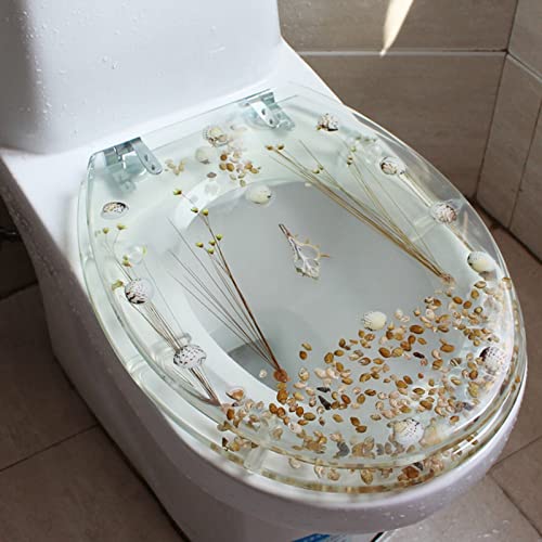 36 x 42cm Toilet Seat, Thickened Toilet Cover Toilet Seat,Cover Transparent Resin Shell Design Oval Shape For Bathroom