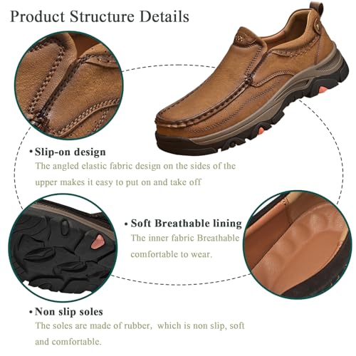 Men's Loafers Business Dress Waterproof Leather Shoes, Lightweight Breathable Mens Slip-on Casual Oxford Shoes for Wedding Travel Hiking3