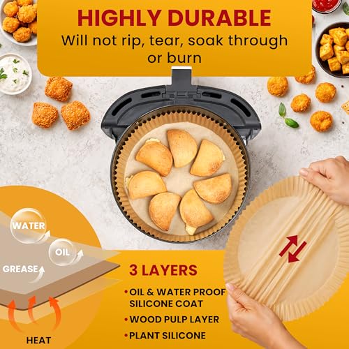 Image of Air Fryer Liners for Ninja, 125 Pcs Round Disposable Airfryer Paper Liners | Non-Stick and Oil Proof for Easy Cleanup, Great for Oven, Pans & Baking - 8 inch for 5-8 qt Basket by Baker's Signature