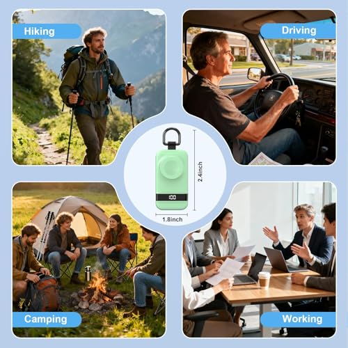 Image of Portable Charger for Apple Watch, 2500mAh & Digital Display - Magnetic Fast Charging iWatch Charger for Travel & Keychain Use - Works with Apple Watch Series (Mint Green)