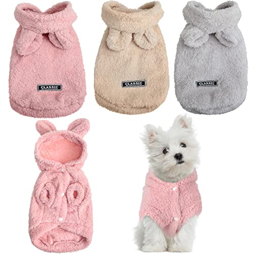 3 Pcs Windproof Dog Hoodie Warm Winter Dog Sweaters Hoodies for Dogs Cute Hooded Puppy Coat Dog Jumpsuit Pajamas with Bunny Ears for Chihuahua Yorkie Poodles Small Medium Dog, 3 Colors, Medium