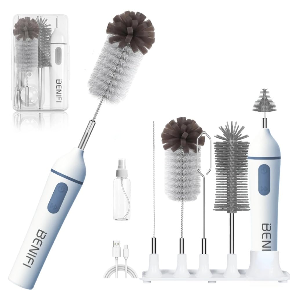 Electric Bottle Brushes Set, Baby Bottle Brush Cleaner, Portable Cleaning Brush Set, Silicon Bottle Brushes, Formula Mixer, Nipple Brush, Straw Brush, Soap Dispenser