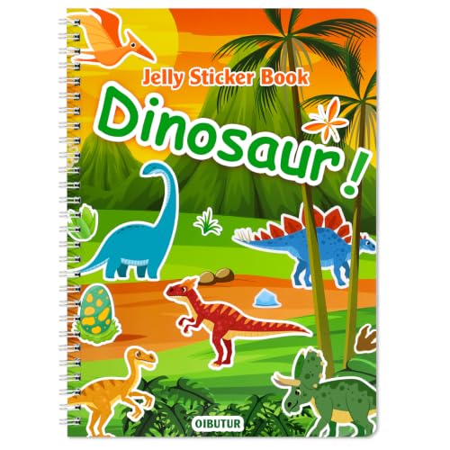Reusable Sticker Book for Kids 1-3 Jelly Sticker Books for Toddlers 2-4 Years Dinosaur Stickers for Kids Toddler Easter Basket StuffersTravel Essentials Plane Activities (Dinosaur)