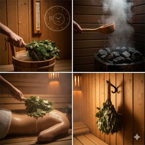 Dufte Momente | 5 x Birken Reisig, Wenik, Quast für Sauna, Banja | aus Ernte 2024 | einzeln verpackt und luftgetrocknet | mehrfach verwendbar ¬| Länge ca. 50-60cm, Gewicht ca. 190g