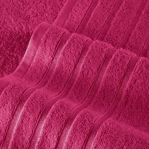Image of Elegant Comfort 4 Lines Viscose Stripe 6-Piece Premium Towel Set - 100% Turkish Cotton High Absorbent Luxury Bathroom Towels - Includes 2 Washcloths, 2 Hand Towels and 2 Bath Towels Set, Hot Pink