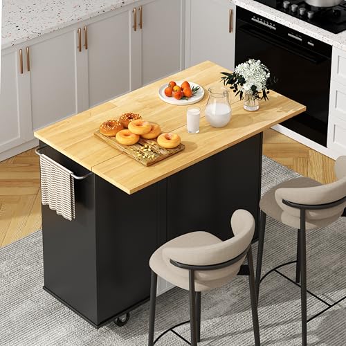 Comparison: Best Height For Kitchen Island 5 Shintenchi Kitchen Island with Folding Drop Leaf, Rolling Island Table with Storage, Kitchen Cabinet on Wheels with Seating Area for Kitchen, Bar Cart with Cabinet, Black