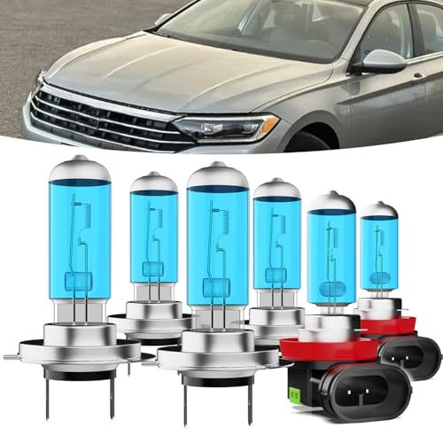 TTDBDAN Halogen Headlights Fit for Volkswagen Jetta 2015-2019 Headlight Bulbs,H7 High Beams+ H7 Low Beams+ h11 Fog Lights Bright Front Lights,Plug And Play,Pack of 6