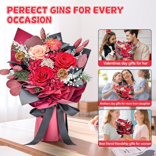 Preserved Flower Bouquet, Red Eternal Real Rose with Vase, Home Decor Natural Genuine Rose Lasts 1-3 Years, Valentine's Day Mother's Day Anniversary Christmas Birthday Gifts for Women Her - Image 6