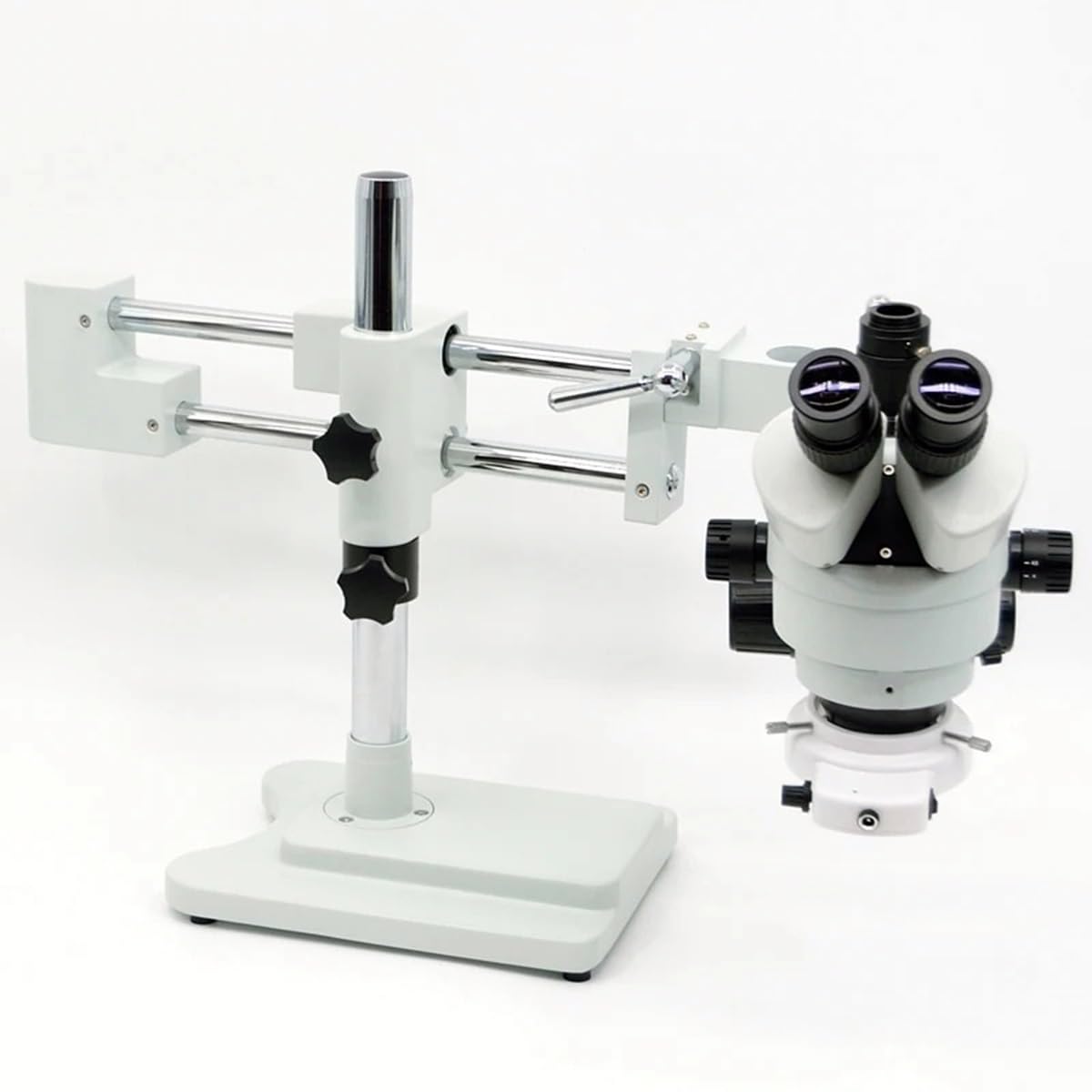 Microscope 3.5X-90X Microscopio 50/50 Split Simul-Focal Double Boom Stand Trinocular Stereo Zoom Microscope