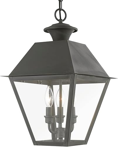Livex Lighting 27220-61 Wentworth - Linterna colgante para exteriores 3 luces 12 pulgadas color carbón grande