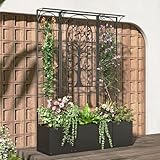Metal Planter Box with Trellis, Outdoor Raised Garden Bed with Privacy Screen, Trellis Planter Boxes for Climbing Plants, Vines, Vegetables, Flowers, 62 Inch Tall, Patio Decor (Black)