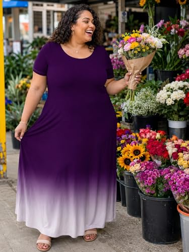 Image of PinkPatty Women's Plus Size Maxi Dresses Short Sleeve Sundress Summer T-Shirt Beach Long Dress with Pockets