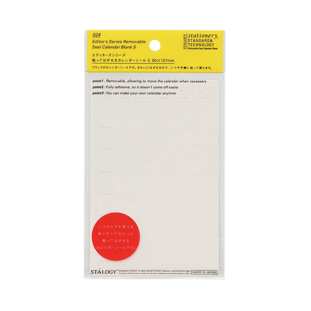 Nitoms S2402 STALOGY Sticker, Peel and Stick Calendar Sticker, S, Week