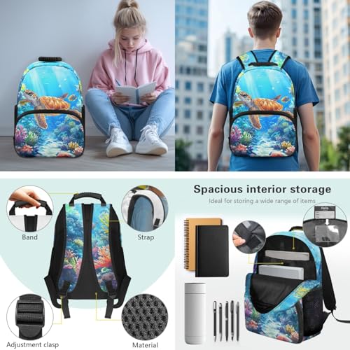 CLOHOMIN Sea Turtle Backpack Lunchbox Set for Girls 4 in 1 Kids School Bag and Lunch Box for Boys Preschool Bookbag with Lunch Bags + Pencil Case + Water Bottle Bag Girls Book Bags, Blue Ocean3