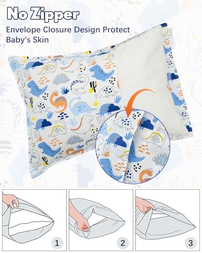 Image of ALVABABY Toddler Pillowcases 2 Pack Organic Cotton Fit 13 inchx 18 inch or 12 inchx16 inch Kids Pillow Cover Envelope for Girl Boy Travel(Pillowcase Only)