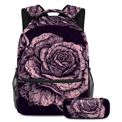 Ensemble sac à dos et trousse écossais rétro noir pour adolescent