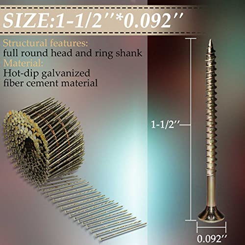 Hotop 3600 Count Siding Nails, 15-Degree Wire Collated Coil Stainless Steel Ring Shank Nails, Full Round Head Hot-Dipped Galvanized Siding Nailer Attachment Replacement Parts (1 1/2 Inch) #TOP1