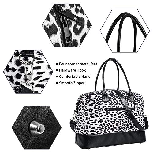 Weekend Bag for Women Leopard Travel Duffle Carry on Bags Overnight Tote with Zipper Luggage Sleeve(Black)