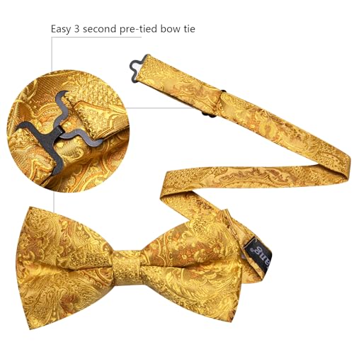 Image of Barry.Wang Paisley Striped Bow Tie for Men Silk Pre-Tied Bowtie Pocket Square Cufflinks Set Formal Wedding Party Prom