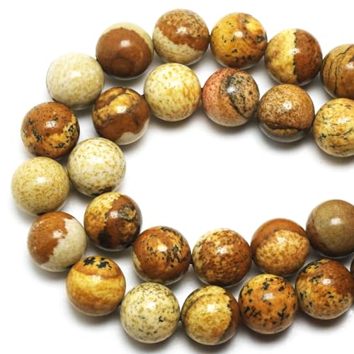 DIQIO Natural Picture Jasper Stone Gem Round Loose Beads (10mm, 34-37pcs)