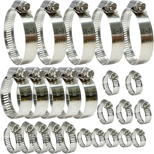 Stainless Steel Hose Clamps Assortment Kit, 25 Pieces Worm Gear Hose Clamp Adjustable 1/4 to...