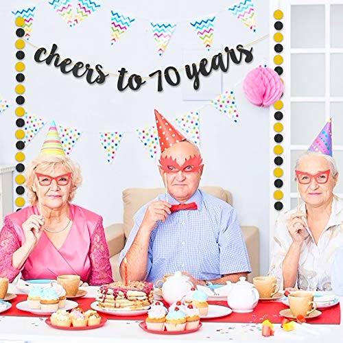 SEELOK Cheers to 70 Years Black Glitter Banner for 70th Birthday Ceremony Anniversary Party Supplies Decorations - Image 3